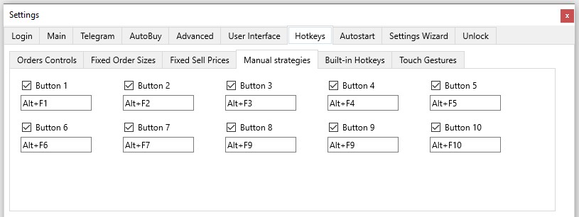 Moonbot Terminal: Settings tab – Hotkeys: Manual Strategies